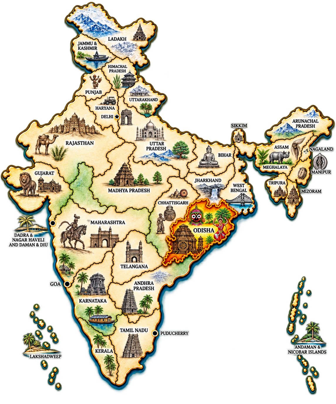 Map of India highlighting Odisha